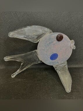 Czech Hand Blown Glass Fish Art Sculpture Purple Blue Erpet Praha Blowfish